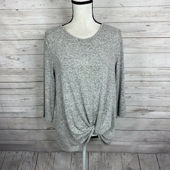41 Hawthorn Tops - Mix by 41 Hawthorn Denver Twist Front Knit Top Gray 3/4 Sleeve